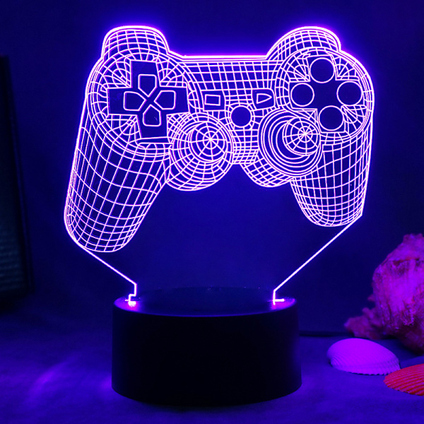 Kreativt 3D nattljus Akrylspel LED färgglad skrivbordslampa Black base: 16-color controller Gamepad(42-5)