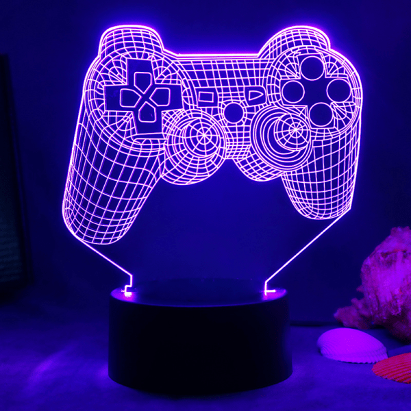 Kreativt 3D nattljus Akrylspel LED färgglad skrivbordslampa Black base: 16-color controller go (718)