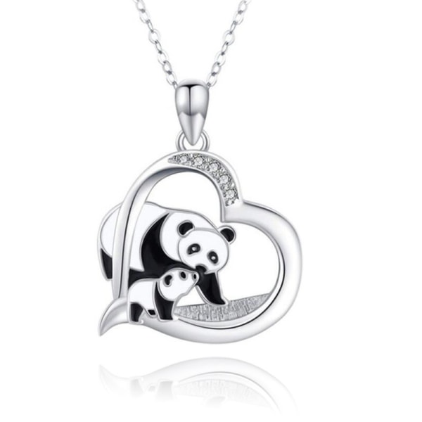Halsband Söt Panda 925 Sterling Silver hjärtat hänge silver