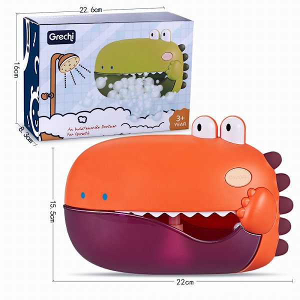 Elektrisk Dinosaur Bubble Maker Baby Badrum Badleksaker Orange