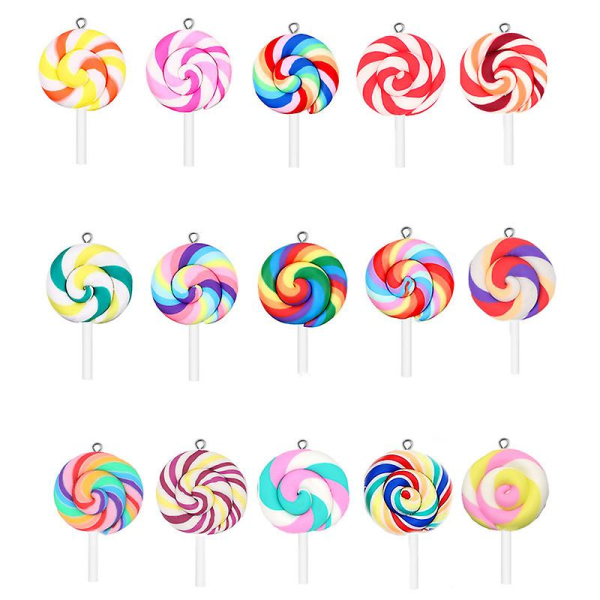 Fargerike Lollipops Bear Clay Pendant Candy Lollipop Charms For gjør-det-selv-håndlaget håndverk