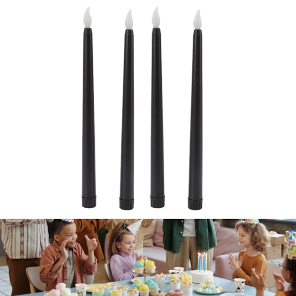 Sett med 4 Svarte LED Stearinlys - Flammeløse, Sikre, Miljøvennlige og Varmt Lys