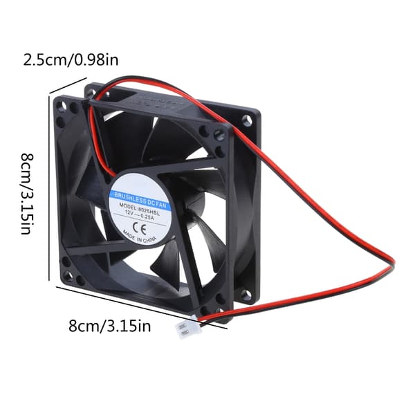 8025 til DC 12V 2-benet køleventilator 80mm lydløs CPU-ventilator til DC børsteløs med 20cm