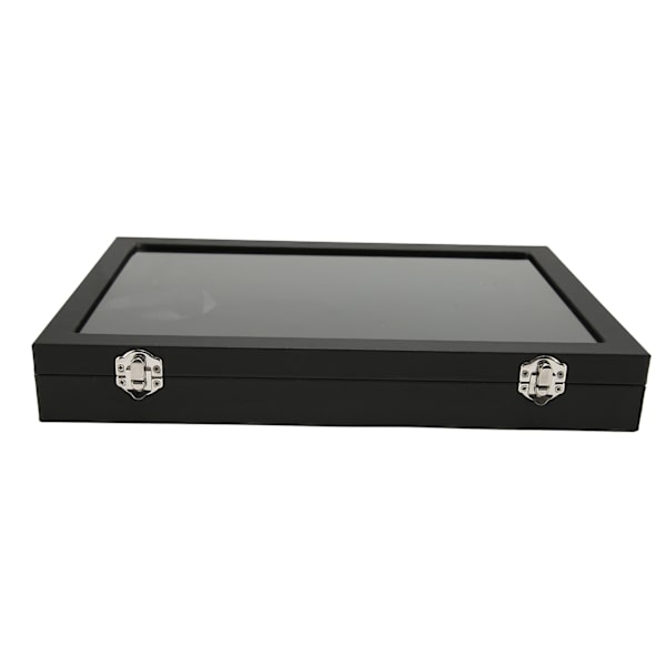 Militärmedalj och smyckesnålsmärkessamlingsskärm i transparent dammtät skugglåda med svart PU-läder - 35x24x5cm / 13,8x9,4x2,0in