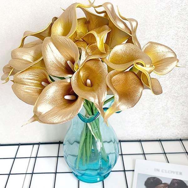 1 stk. Gull Mini Calla Lily Kunstig Blomst for Bryllup og Hjemmeinnredning