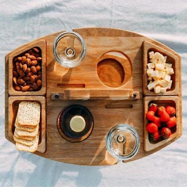 Träbord Picknickbord med Glashållare Runt Hopfällbart Des