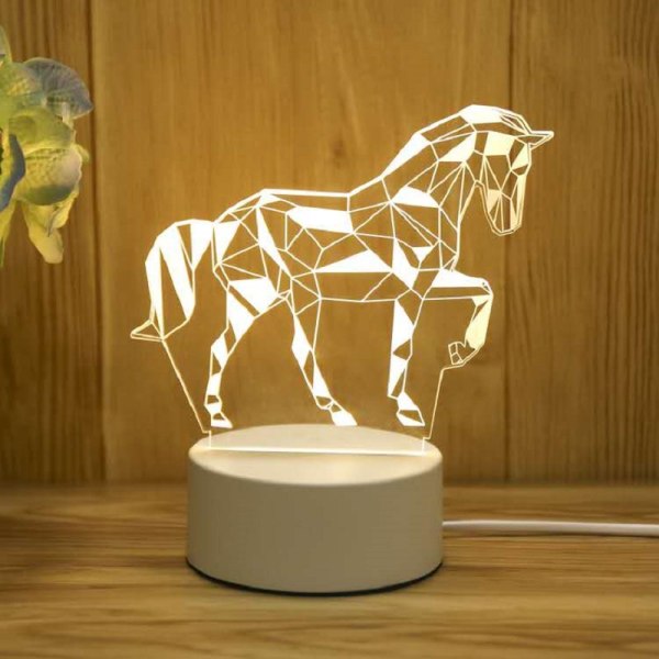 3D Nattlampa Smart Home Creative Barn presentbordslampa Charging colorful models white horse