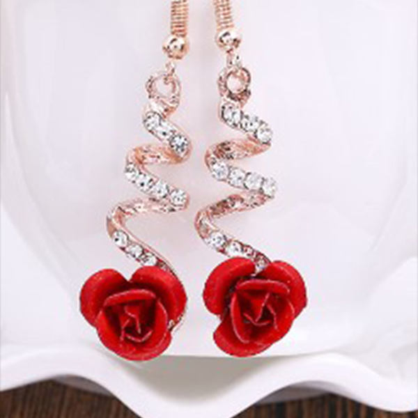 Exquisite Rose Rhinestone Øreringe til Kvinder - Elegante Legering Dråbe Øreringe, Perfekt til Bryllupsfester