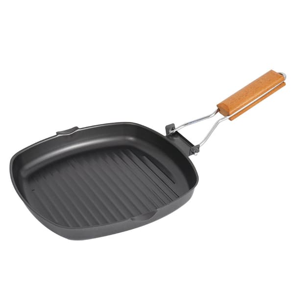 24 cm non-stick grillpanne med sammenleggbart håndtak, bærbar utendørs stekepanne for camping