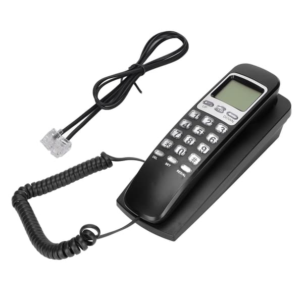 Fastnettelefon til væg med LCD-skærm og nummerpræsentation, sort