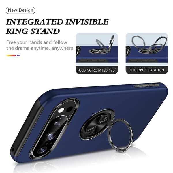 Til Pixel 10 Pro / Pixel 10 Deksel Hybriddeksel med Fingerring - Blå Dark blue blue
