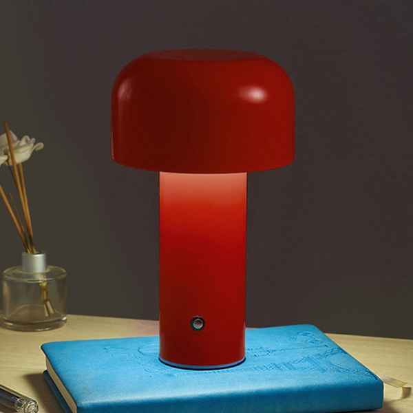 Soppbordlampe med tre farger LED-lysperler, trinnløs dimming, nattlys for soveromsseng - rød