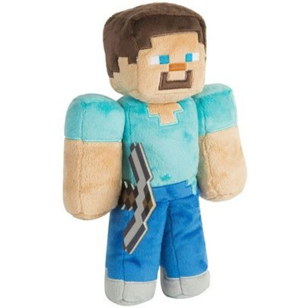 Min värld plyschdockor, dockor och dockor Pickaxe Steve Doll (30cm)