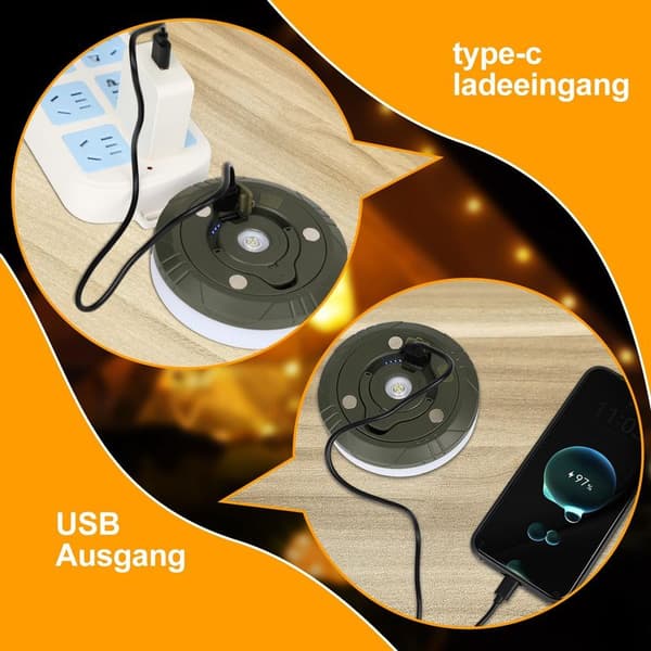 Campinglyslenke, 10 meter 3-i-1 Bærbar Utendørs LED-lenke, USB Oppladbar Utvidbar Campinglykt, 8 Lysmoduser, for Camping