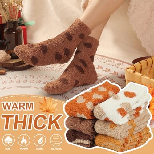 ILovDaisy Bløde Sengestrømper til Kvinder og Piger 5/6 Par, Varme Fleece Halloween Strømper til Damer, Hyggelige Fluffy Strømper til Valentinsdag