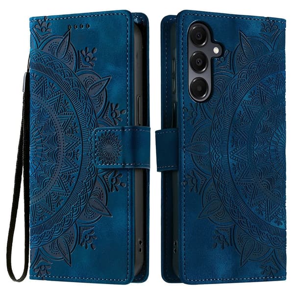 Kompatibel med Samsung Galaxy S25 Cover Mandala Læder Blå 67