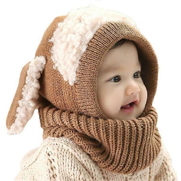 Vinter Barn Hatt Hette Skjerf Sett Balaclava Øreklaff Hette Skjerf Småbarn Snood Lue Caps for Baby Jenter Gutter Khaki