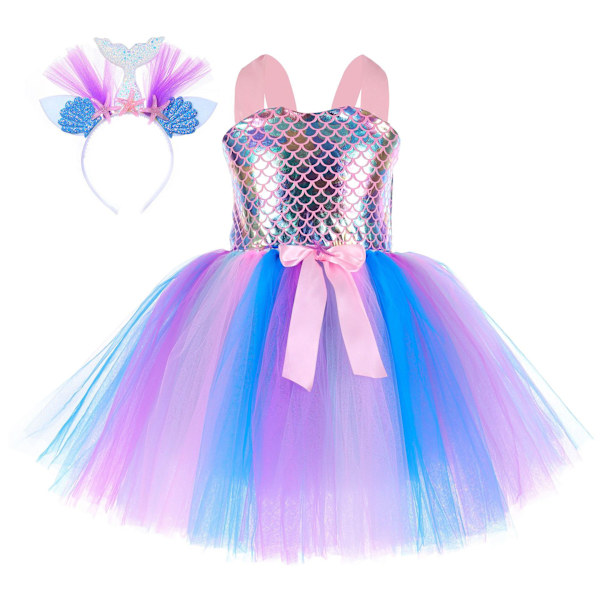 Barns sjöjungfrupresent Huvudbonader + Tutu-kjol Pink Mermaid M (3-4 years old)
