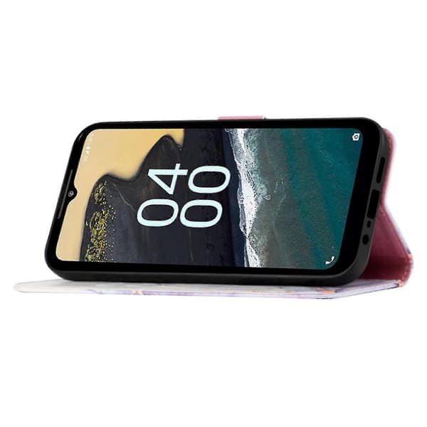För Nokia C32 (TA-1534) Marmormönster Telefonfodral Plånboksställ med Rem-Vit+Lila LS006 Multicoloured