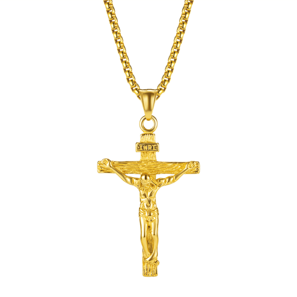 Vintage Jesus Cross Titanium stål mäns hänge halsband