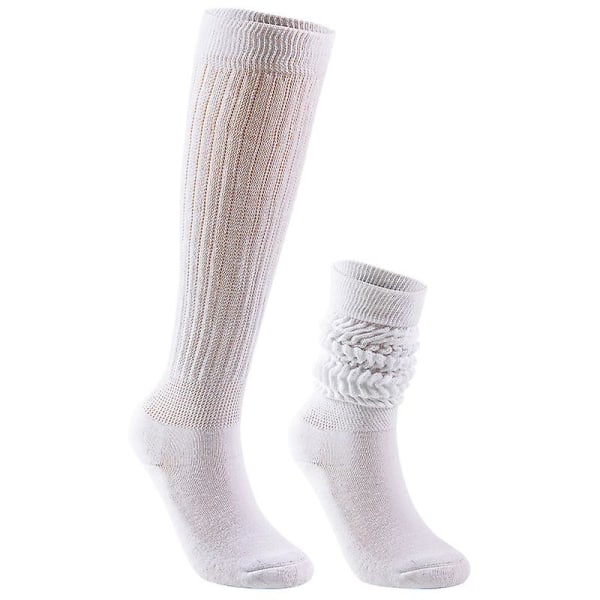 2 par Scrunch-strumpor för damer Slouch-socka i bomull, Knähög stövelsocka för kvinnor White