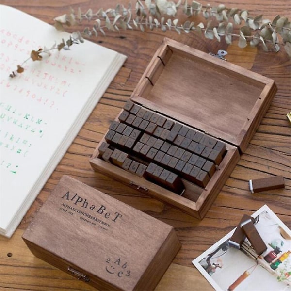 70 st Alfabetstämplar Vintage trägummibokstavsnummer och set för gör-det-själv-hantverkskort gör glad Planerare Scrapbookingtillbehör