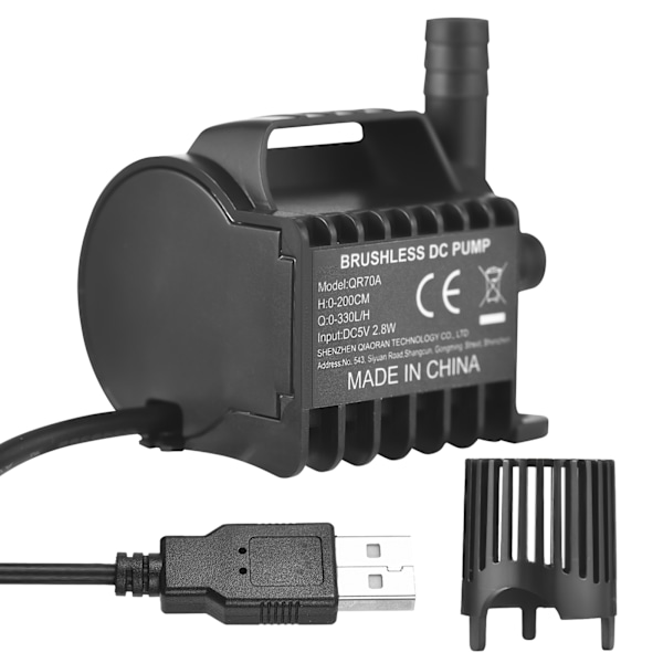 330L/H Portabel Elektrisk Dränkbar Vattenpump med 2m Lyfthöjd, USB-kabel och Sugkopp för Akvarier