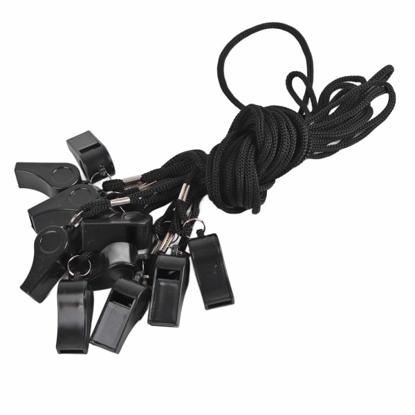 12pcs Black Plastic Sports Whistles with Lanyard for Referees - Loud and Crisp Sound