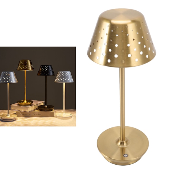 Trådløs Retro LED Skrivebordslampe med Berøringskontroll & Trinnløs Dimming for Soverom, Barer og Restauranter - Gull