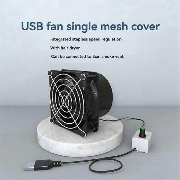 USB-drevet ventilator med justerbar hastighed til udsugning af røg og damp med kanalforbindelse Black