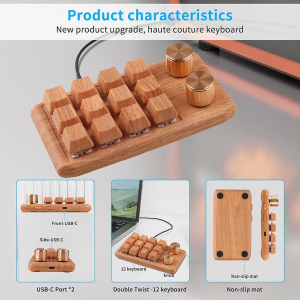 12 Taster Programmerbart Gaming Tastatur USB/Bluetooth-kompatibelt Mini Tastatur Fullt Programmerbart Mekanisk Tastatur Flerfarget Wired