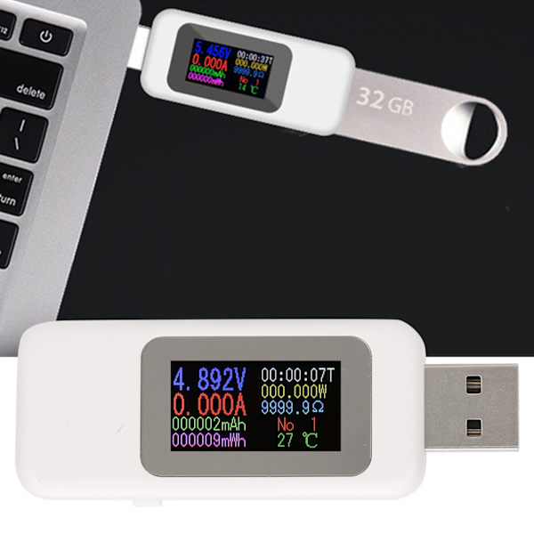 LCD USB-testare Digital Voltmeter Ammeter Spänningsmätare DC 4-30V Vit