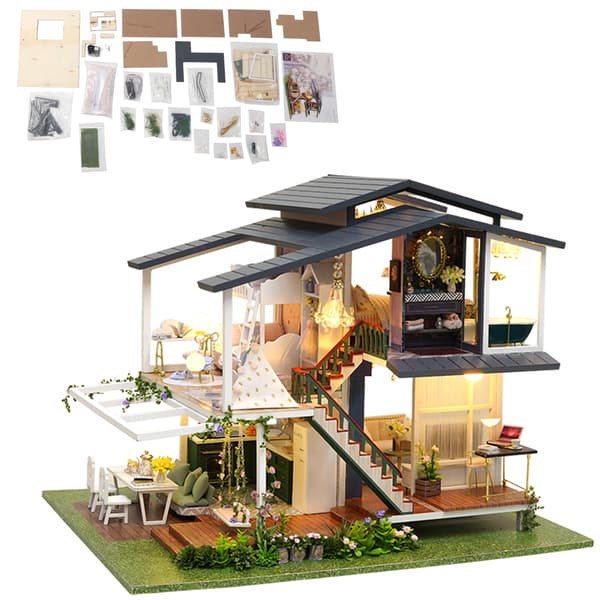DIY Dukkehus Miniature Romantisk Træhave 3D Møbelbyggesæt