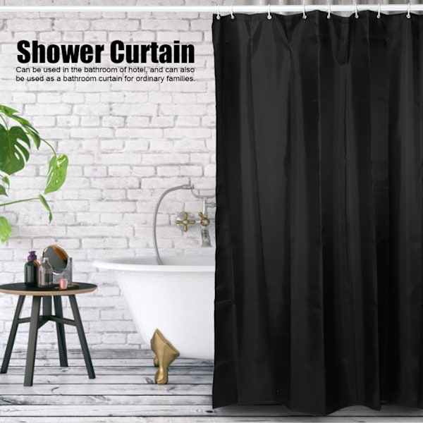 Vanntett svart dusjforheng med kroker - 200x180cm stoff til badet ditt