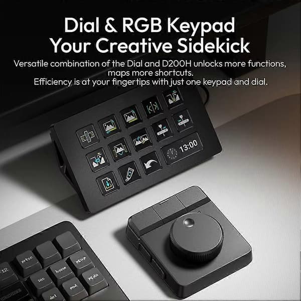 D100H Dial Creative Controller för Video- och Foto-redigering, Dial RGB-knappsatskontroller för Ljussystem Intelligent Studio Black