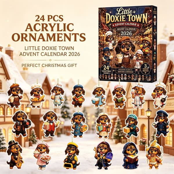 24-dagers nedtelling til jul 2026 – Dachshund julepynt tom boks GJ920 (King Dog)