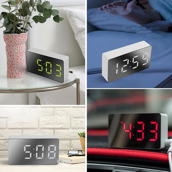 LED Spegel Digital Väckarklocka Multifunktionell Mini Elektronisk Klocka för Sovrum Vardagsrum Kontor