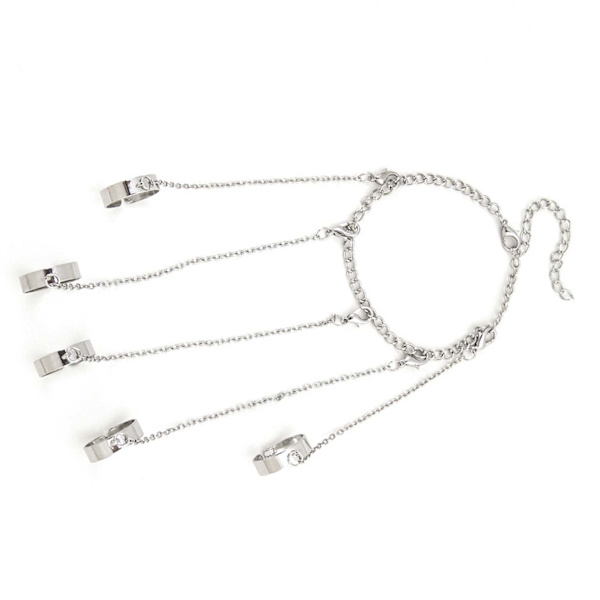 Silver Alloy Stackable Chain Finger Rings Bracelet - Punk Gothic Cool Justerbar Kedja Kombination
