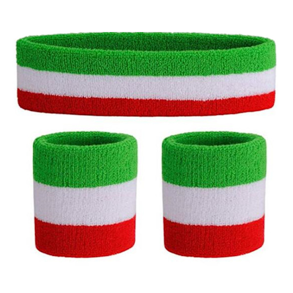 Bomull Pannband handledsskydd 3-delat set för träningslöpning Red white green