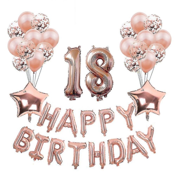 37 stk 18 gratulasjonsballonger sett rosegull lateksballonger aluminiumsfolieballonger til 18 års bursdagsfestdekorasjon