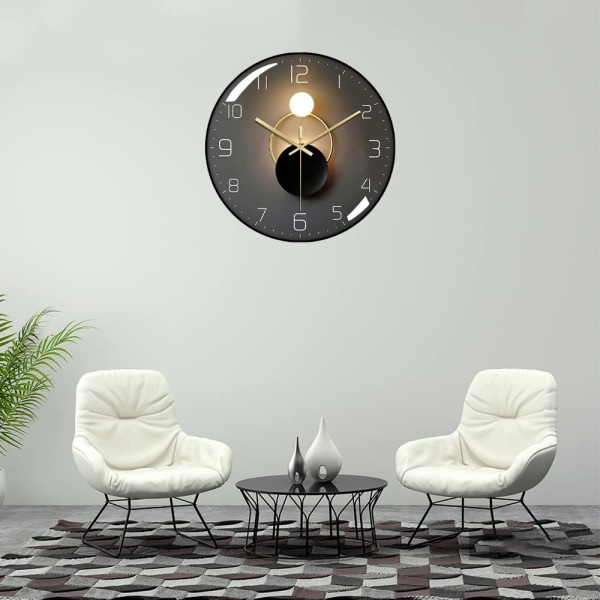 Moderne stille veggklokke, 30 cm diameter kvarts (svart)