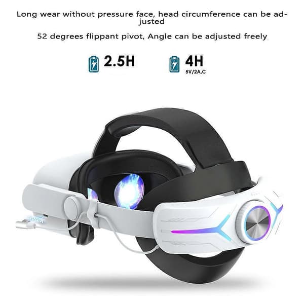 Hodebånd med 8000mAh batteri for Oculus Quest 2 Forleng spilletid Justerbar Elite-stropp VR-erstatning
