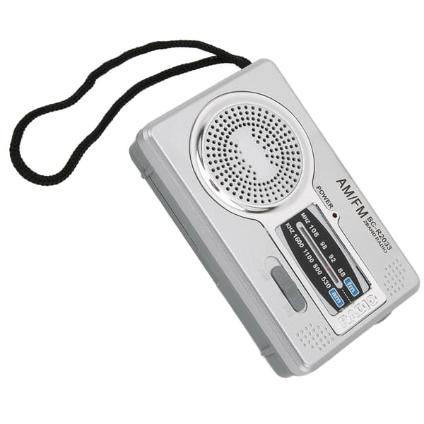 Taskukokoinen Mini AM FM Transistoriradio Kaiutin Kuulokeliitäntä Hopeanharmaa