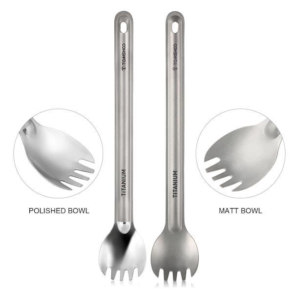 Polert Titanium Langt Håndtak Spork: Portabelt Bestikk for Camping, Backpacking og Piknik
