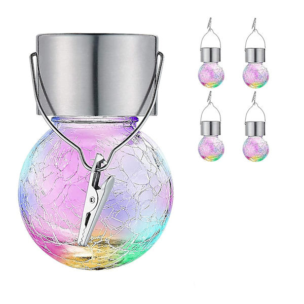 4st Utomhushängande Solar Lights, Crackle Globe Lights Colorful