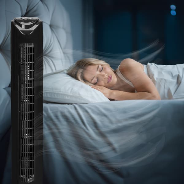 Tårnventilator med fjernbetjening, sort, 45W, 3 tilstande, timer 2840