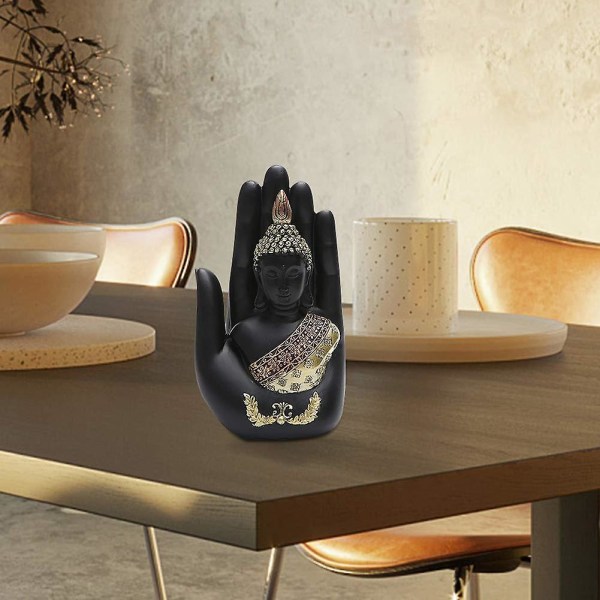 Resin Palm Buddha staty, Buddha sitter i hand staty