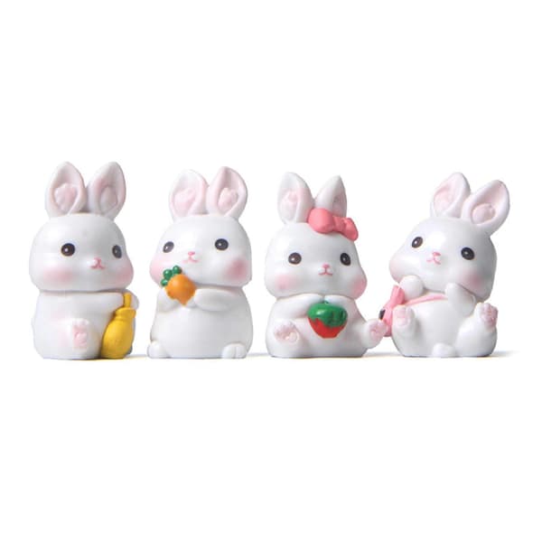Påskeharepynt Sæt med 4 Miniature Harpiks Kaninfigur Kagepynt