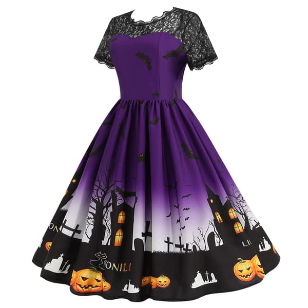 Dammode Halloween-klänning kortärmad rund hals vardaglig D