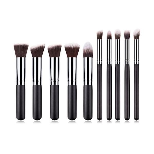 【DENGTU】Technique PRO Makeupbørster, sølv/sort - 10 stk